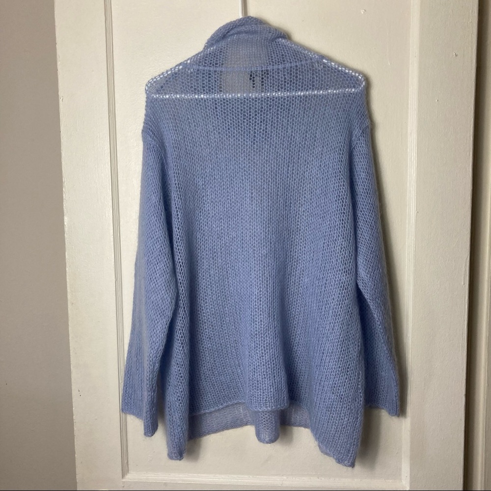 Eileen Fisher lilac periwinkle kid mohair open knit cowl sweater L - Picture 9 of 10